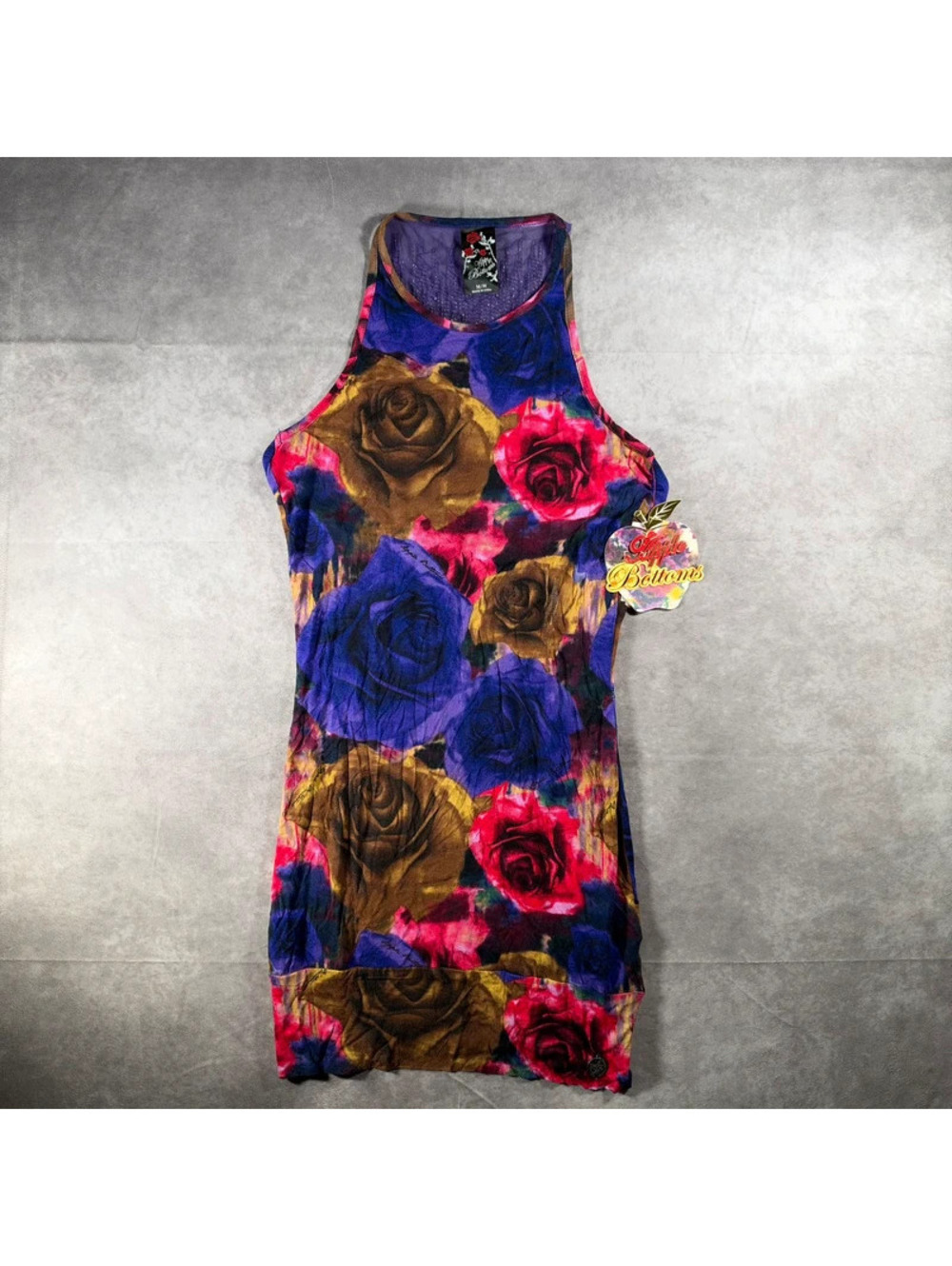 NWT Apple Bottoms Y2K Floral Rose Sheer Mesh Rhinestone Open Back Dress Medium